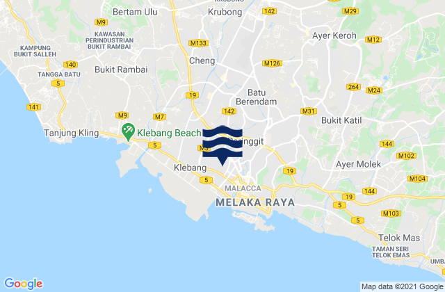 Carte des horaires des marées pour Melaka, Malaysia