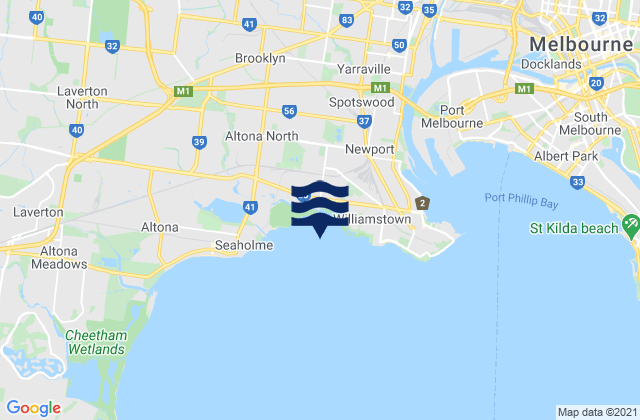 Carte des horaires des marées pour Melbourne, Australia