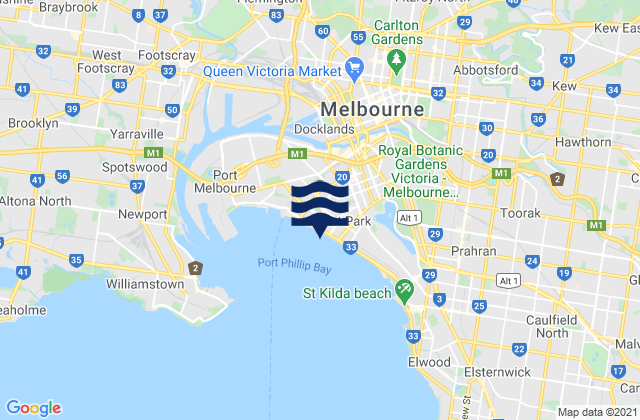 Carte des horaires des marées pour Melbourne, Australia