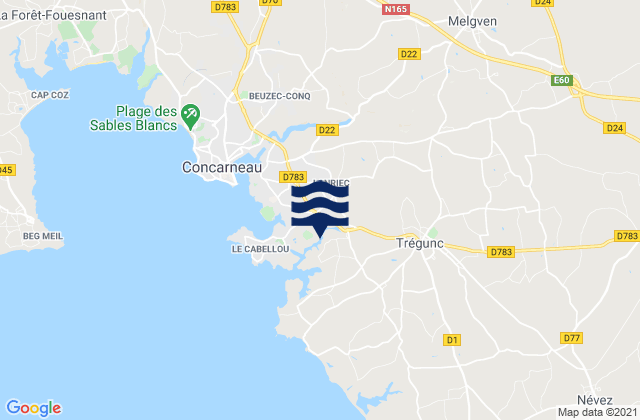 Carte des horaires des marées pour Melgven, France