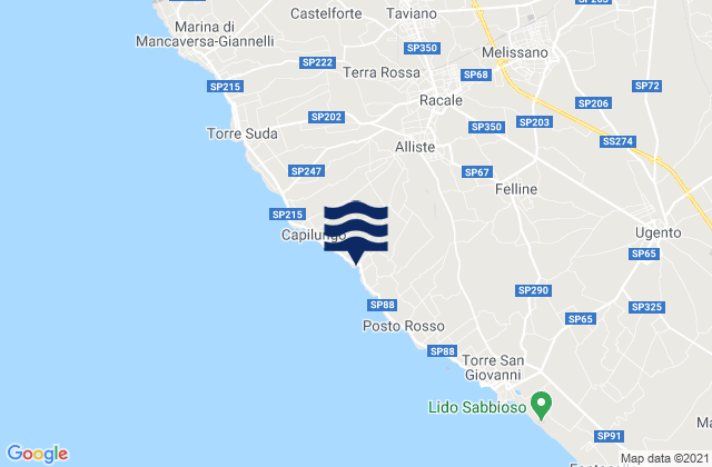 Carte des horaires des marées pour Melissano, Italy
