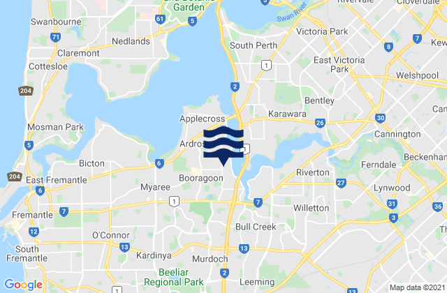 Carte des horaires des marées pour Melville, Australia