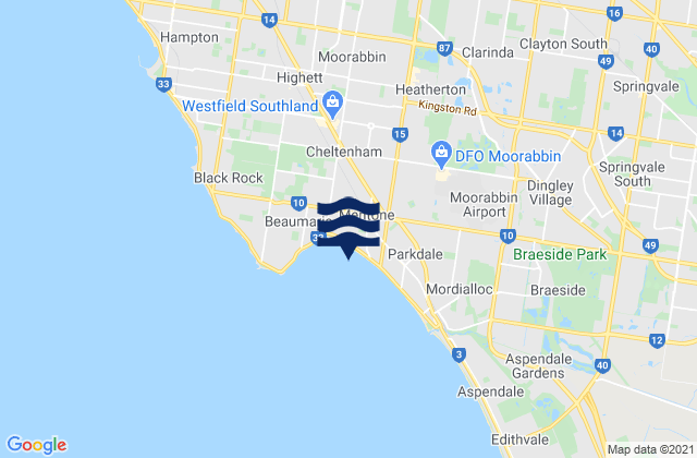 Carte des horaires des marées pour Mentone, Australia