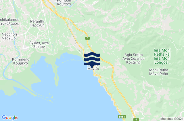 Carte des horaires des marées pour Menídi, Greece