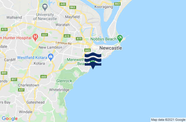 Carte des horaires des marées pour Merewether Beach, Australia
