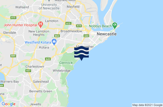 Carte des horaires des marées pour Merewether Heights, Australia