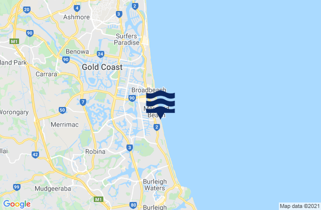 Carte des horaires des marées pour Mermaid Beach Gold Coast, Australia