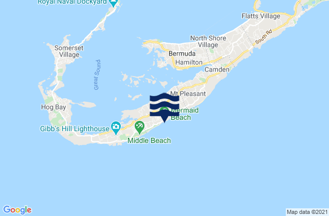 Carte des horaires des marées pour Mermaid Beach, Bermuda