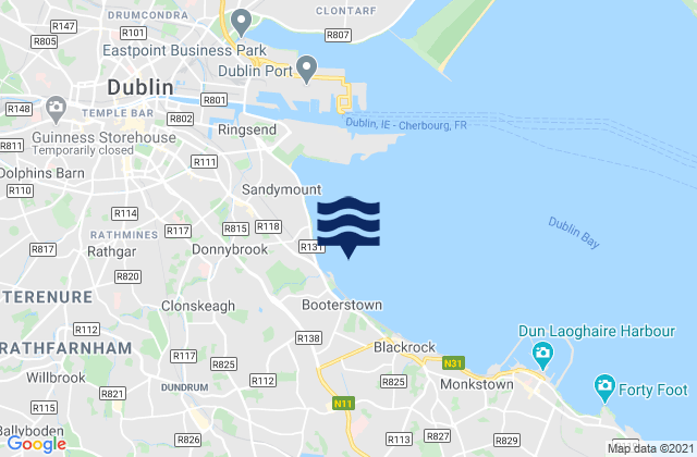 Carte des horaires des marées pour Merrion Strand, Ireland