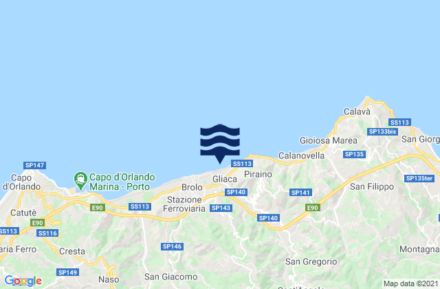Carte des horaires des marées pour Messina, Italy