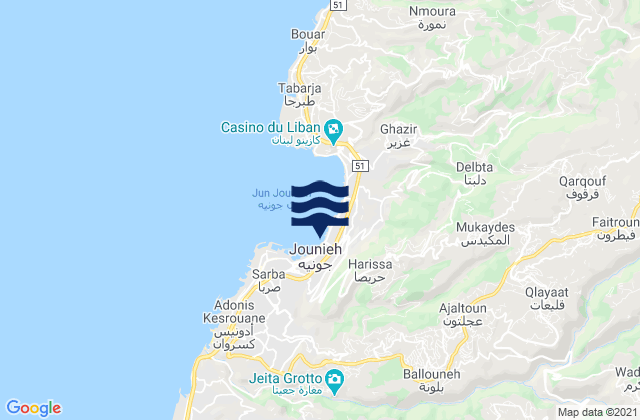 Carte des horaires des marées pour Metn District, Lebanon