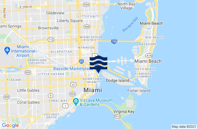 Carte des horaires des marées pour Miami Miamarina Biscayne Bay, United States