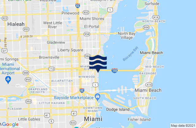 Carte des horaires des marées pour Miami Springs, United States