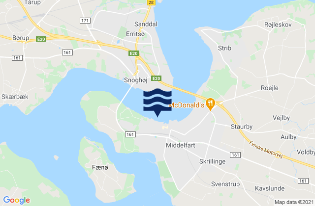Carte des horaires des marées pour Middelfart, Denmark