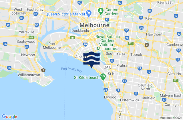 Carte des horaires des marées pour Middle Park, Australia