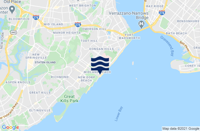 Carte des horaires des marées pour Midland Beach Staten Island, United States