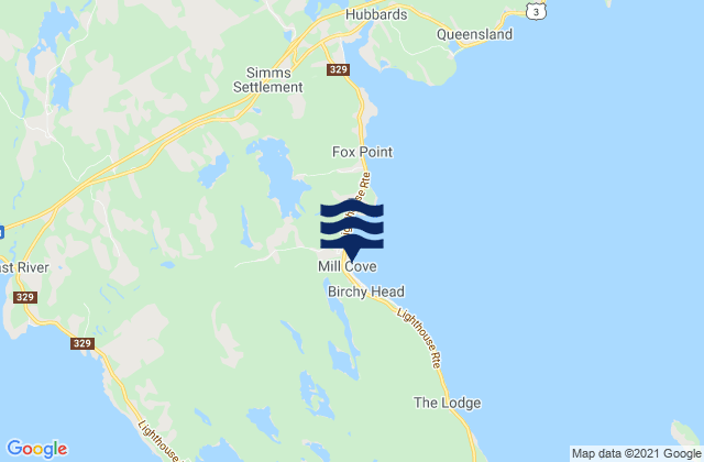 Carte des horaires des marées pour Mill Cove, Canada