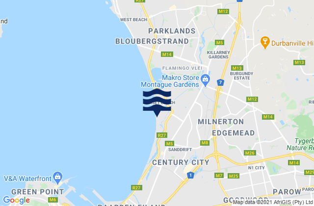Carte des horaires des marées pour Milnerton, South Africa
