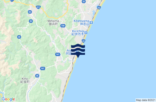 Carte des horaires des marées pour Minamimuro-gun, Japan