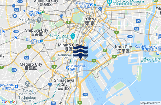 Carte des horaires des marées pour Minato-ku, Japan