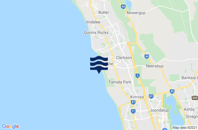 Carte des horaires des marées pour Mindarie Beach, Australia