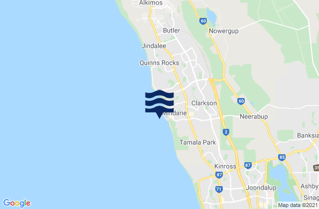 Carte des horaires des marées pour Mindarie, Australia
