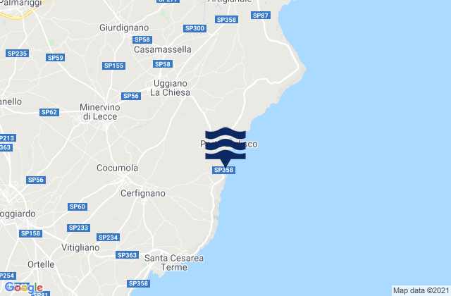 Carte des horaires des marées pour Minervino di Lecce, Italy