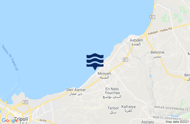 Carte des horaires des marées pour Miniyeh-Danniyeh, Lebanon