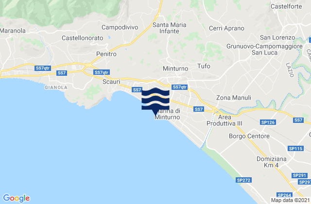 Carte des horaires des marées pour Minturno, Italy