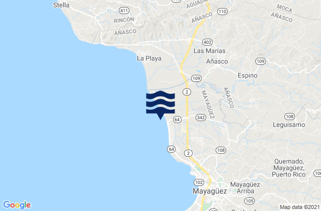 Carte des horaires des marées pour Miraflores Barrio, Puerto Rico