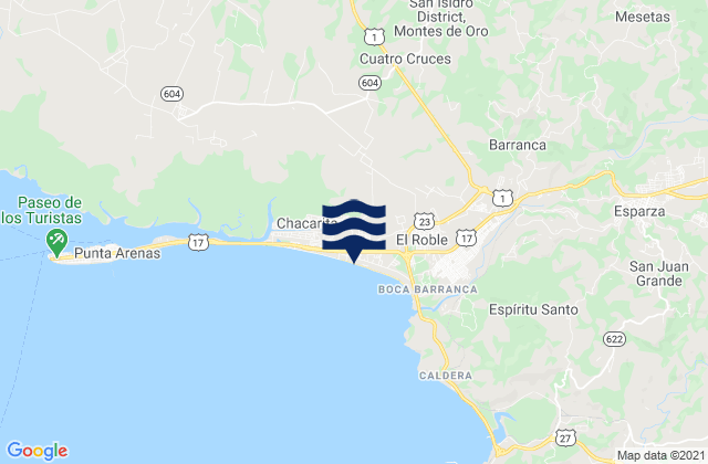Carte des horaires des marées pour Miramar, Costa Rica