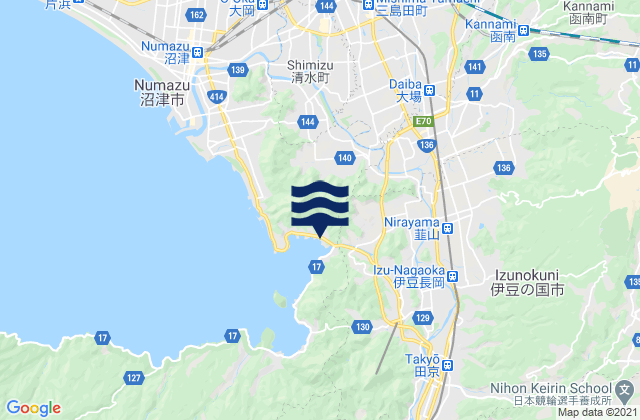 Carte des horaires des marées pour Mishima Shi, Japan