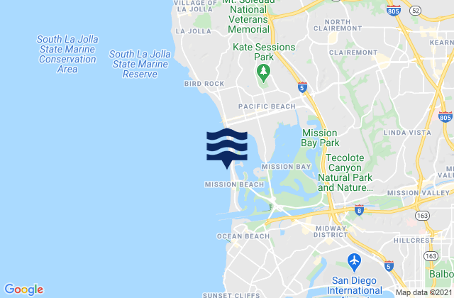 Carte des horaires des marées pour Mission Beach (San Diego), United States