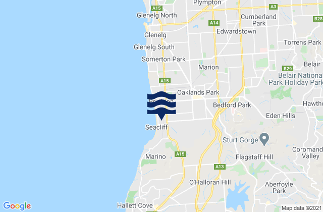 Carte des horaires des marées pour Mitcham, Australia