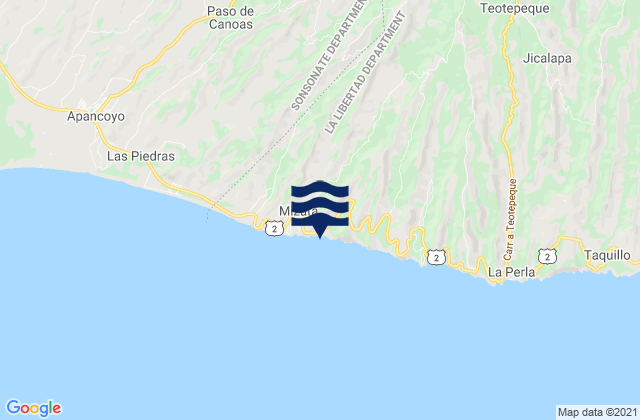 Carte des horaires des marées pour Mizata, El Salvador