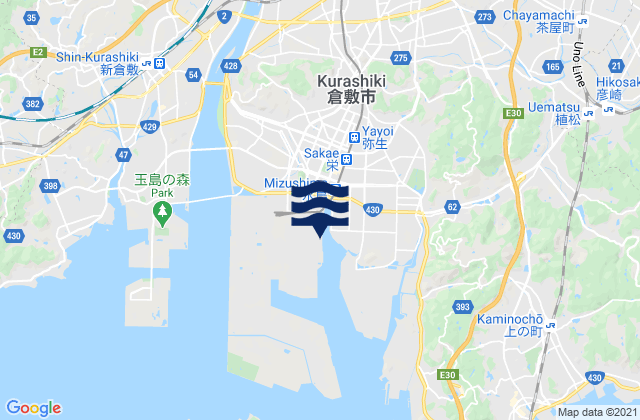 Carte des horaires des marées pour Mizushima, Japan