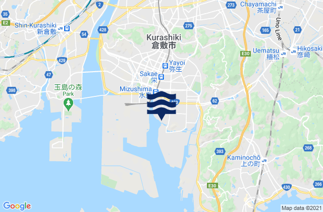 Carte des horaires des marées pour Mizusima, Japan