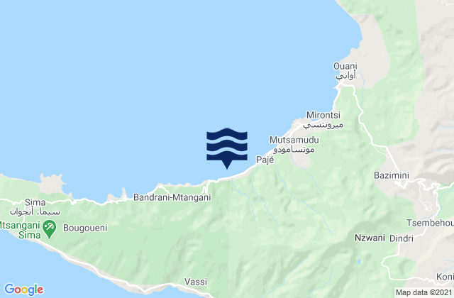 Carte des horaires des marées pour Mjimandra, Comoros
