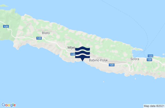 Carte des horaires des marées pour Mljet, Croatia