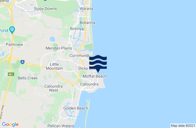 Carte des horaires des marées pour Moffat Beach, Australia