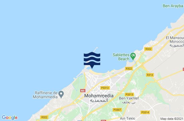 Carte des horaires des marées pour Mohammedia, Morocco