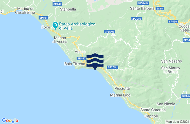 Carte des horaires des marées pour Moio della Civitella-Pellare, Italy