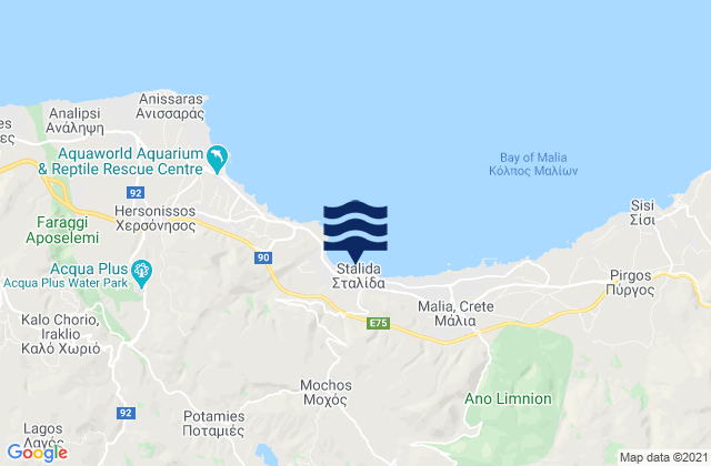 Carte des horaires des marées pour Mokhós, Greece