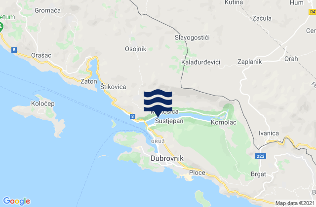 Carte des horaires des marées pour Mokošica, Croatia