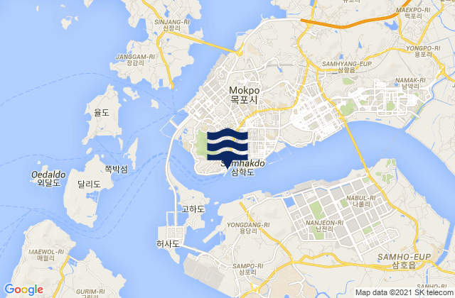 Carte des horaires des marées pour Mokp'o, South Korea
