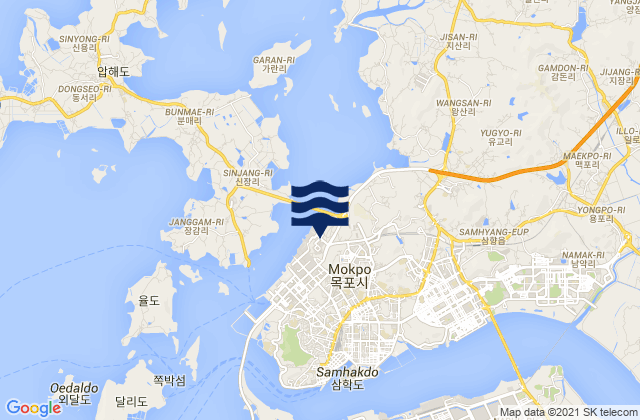 Carte des horaires des marées pour Mokpo, South Korea