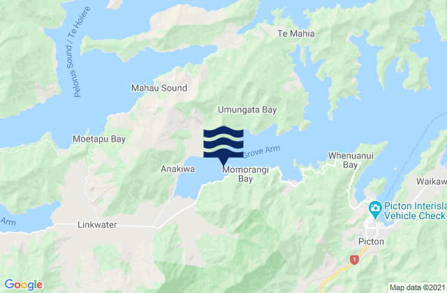 Carte des horaires des marées pour Momorangi Bay, New Zealand