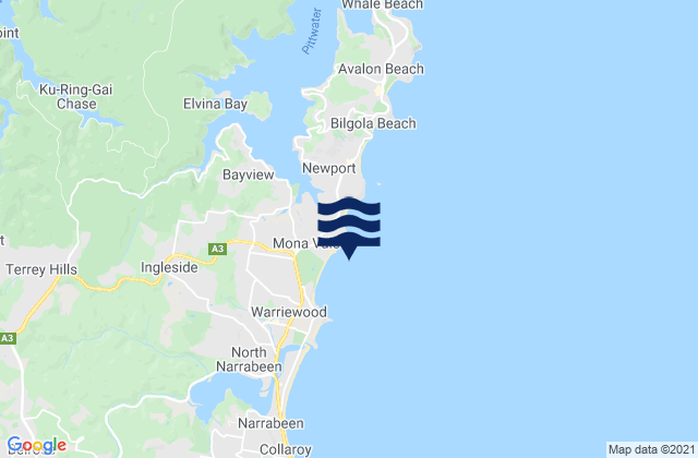 Carte des horaires des marées pour Mona Vale Beach, Australia