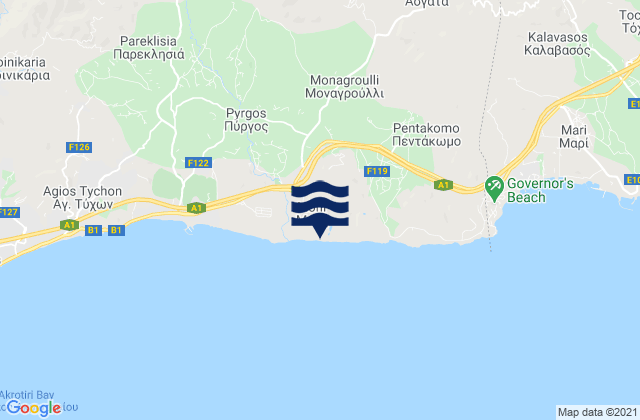 Carte des horaires des marées pour Monagroúlli, Cyprus