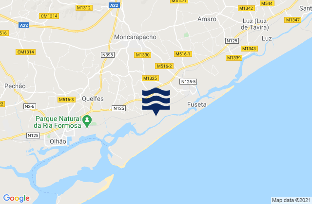 Carte des horaires des marées pour Moncarapacho, Portugal